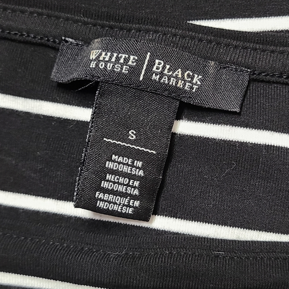 Whbm Square Neck Fitted Striped Button Short Slee… - image 7